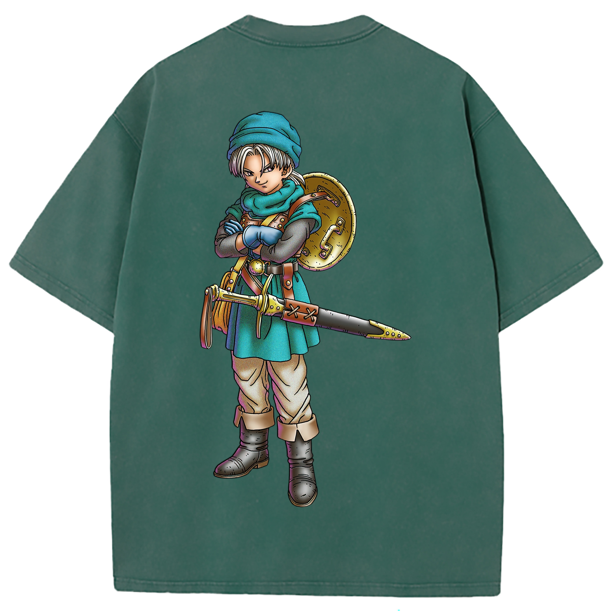 （画像用） ドラゴンクエスト Doragon Kuesuto Dragon Quest 綿100% ヴィンテージ風 半袖Tシャツ（背面プリント）